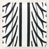 タイヤテクスチャ抽象芸術パターン（白黒） ガラスコースター (正面)