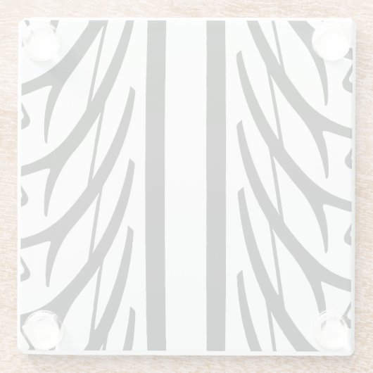 タイヤテクスチャ抽象芸術パターン（白黒） ガラスコースター (裏面)