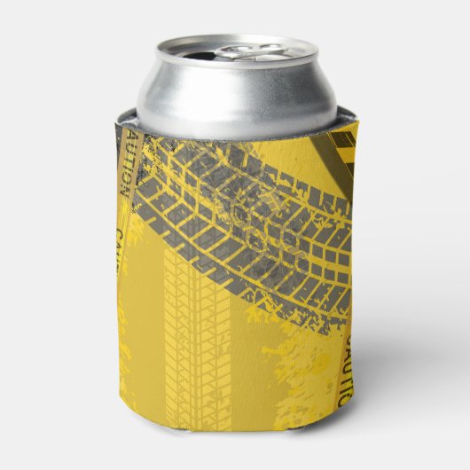 タイヤトラックトレース黄色の黒い警告 缶クーラー (缶正面)