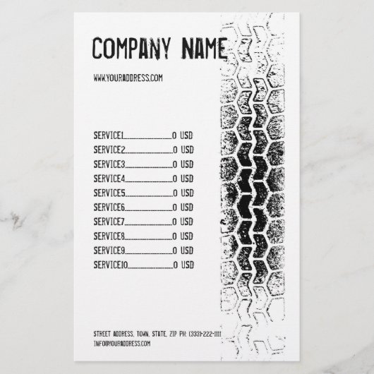 タイヤトラック付き自動車用ビジネスフライヤーデザイン チラシ (正面)