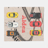 タイヤトレッドマーク付きレースカーパーソナライズされた フリースブランケット (正面(横))