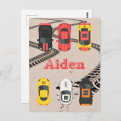 タイヤトレッドマーク付きレースカーパーソナライズされた ポストカード (正面/裏面)