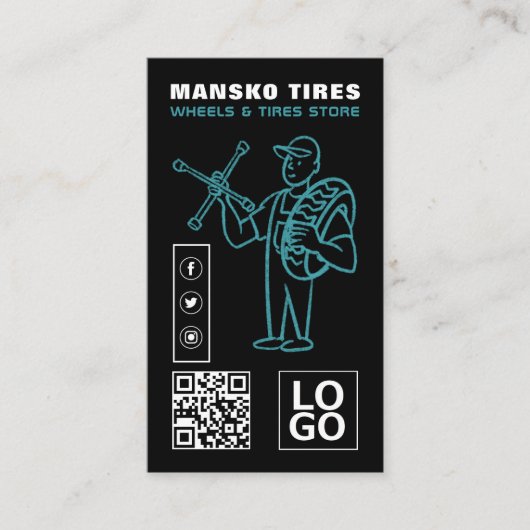 タイヤ修理ロゴ、タイヤ/タイヤ専門家 名刺 (正面)