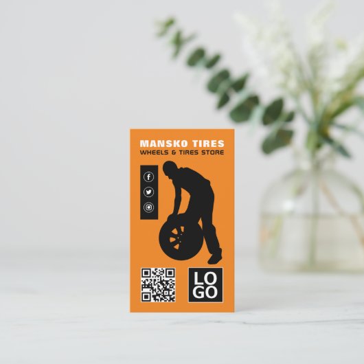 タイヤ修理人デザイン、タイヤ/タイヤ専門家 名刺 (スタンド正面)