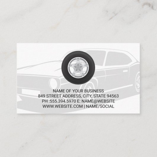 タイヤ・ホイール・サービス | 自動車のタイヤのロゴ 名刺 (裏面)