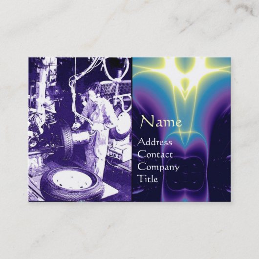 タイヤ,,車の自動車修理ガレージ,モノグラム 名刺 (正面)