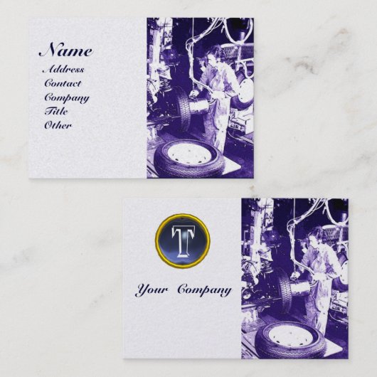 タイヤ，,車の自動車修理ガレージ，モノグラム 名刺 (正面/裏面)