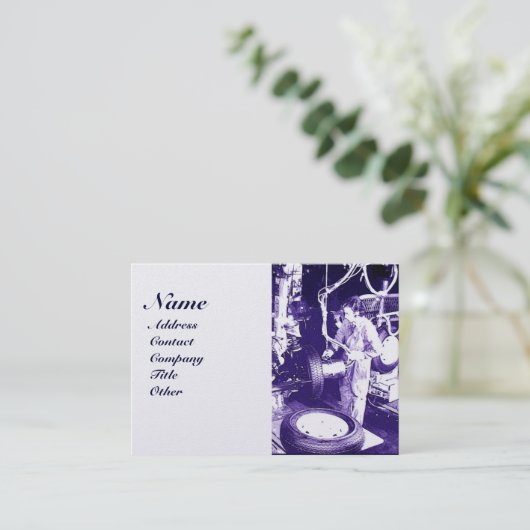 タイヤ,,車の自動車修理ガレージ,モノグラム 名刺 (スタンド正面)