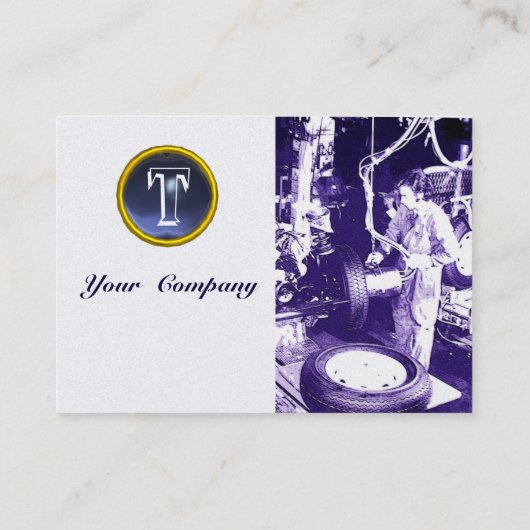 タイヤ，,車の自動車修理ガレージ，モノグラム 名刺 (裏面)