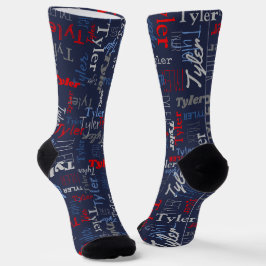 タイラパーソナライズされたー名red blue gray ソックス