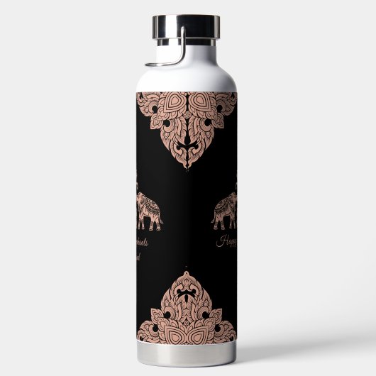 タイランドエレファントハッピーホリデーズギフトピンク&ブラック ウォーターボトル (右面)