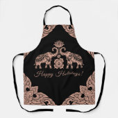 タイランドエレファントハッピーホリデーズギフトピンク&ブラック エプロン (正面)
