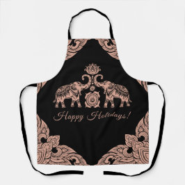タイランドエレファントハッピーホリデーズギフトピンク&ブラック エプロン