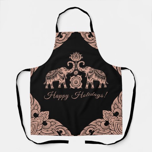 タイランドエレファントハッピーホリデーズギフトピンク&ブラック エプロン (正面)