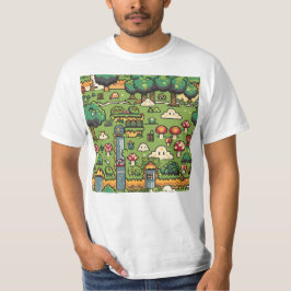 タイリングされたビデオゲームの森林レベルのパターン Tシャツ