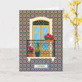 タイルと植物を持つリスボンハウスウィンドウ カード (黄色い花)