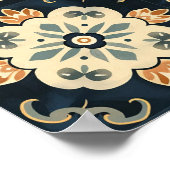 タイルのネオ伝統的ブルーと白のパターン ポスター (角)