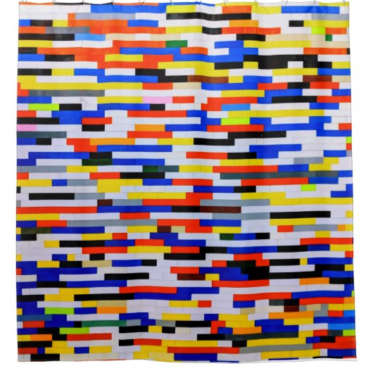 タイルのプライマリカラー建物ブロック シャワーカーテン (正面)