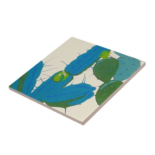 タイルのヴィンテージのレトロの砂漠のサボテンの開花のターコイズ タイル (側面)