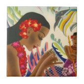 タイルのヴィンテージの熱帯ハワイのフラGalの魚の網 タイル (正面)