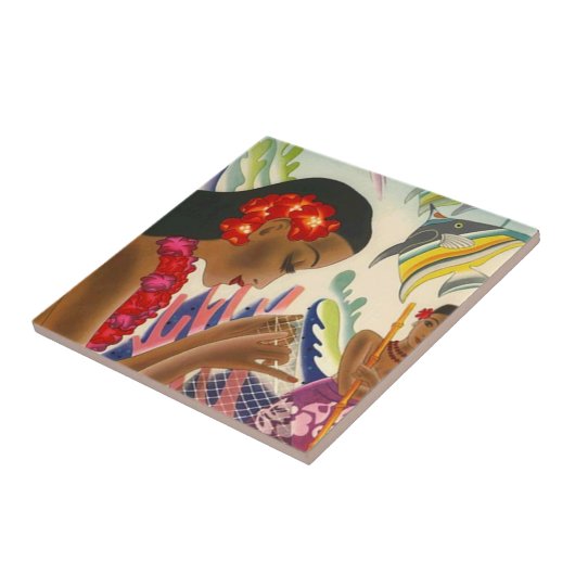 タイルのヴィンテージの熱帯ハワイのフラGalの魚の網 タイル (側面)