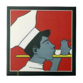 タイルのヴィンテージ広告シェフのウェイターの茶プロフィール タイル (正面)