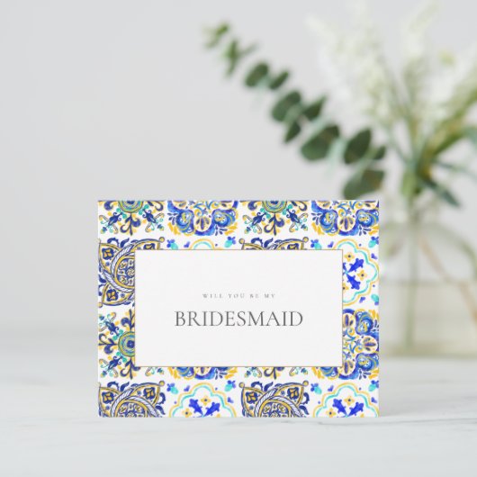 タイルの地中海の花嫁付きカード セーブザデート (スタンド正面)