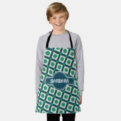 タイルの緑の白パタミニマルーン エプロン (着用した状態)