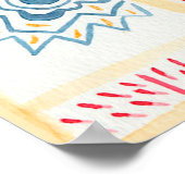 タイルの背景と東洋のオーナメント。ウォータコール ポスター (角)