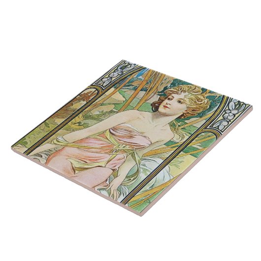 タイルのTrivetのギフト用の箱を覚醒させるミュシャの朝 タイル (側面)