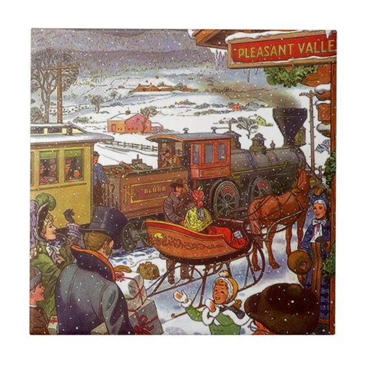 タイルのTrivetのヴィンテージの谷の列車の休日旅行 タイル (正面)