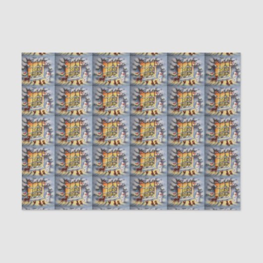 タイルを張られたヴィンテージのクリスマス場面休日のティッシュ 薄葉紙 (正面)