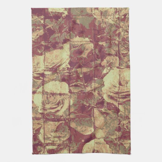 タイルを張られた壁の背景のカムフラージュパターンは上がりました キッチンタオル (縦)