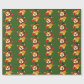 タイルを張られるクリスマスのジャングルのライオンの休日のパーティの覆い ラッピングペーパー (フラット)