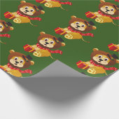 タイルを張られるクリスマスのジャングルのライオンの休日のパーティの覆い ラッピングペーパー (角)