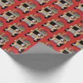 タイルを張られるクリスマスのダンプトラックのサンタのパーティーの覆い ラッピングペーパー (角)