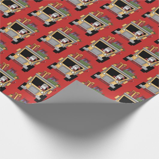 タイルを張られるクリスマスのダンプトラックのサンタのパーティーの覆い ラッピングペーパー (角)