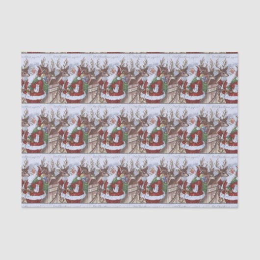 タイルを張られるヴィンテージのクリスマスのサンタの休日のトナカイ 薄葉紙 (正面)