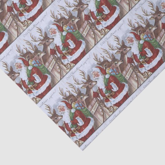 タイルを張られるヴィンテージのクリスマスのサンタの休日のトナカイ 薄葉紙 (詳細)