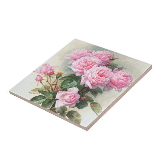 タイルを絵を描いているヴィンテージのピンクのバラ タイル (側面)