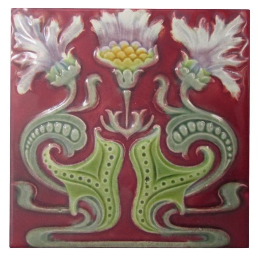 タイルアールヌーボースタイル飾り暖炉 タイル (正面)