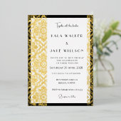 タイルイタリアンパターンレトロ-点々のある黒い線 箔招待状 (立ち正面)