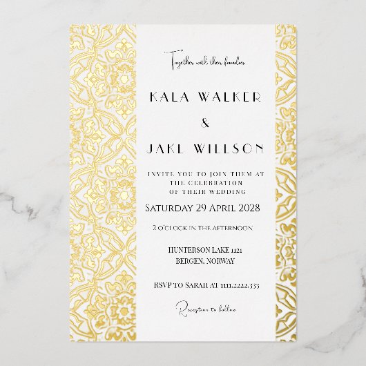 タイルイタリアンパターン(レトロ点々のある-) 箔招待状 (正面)