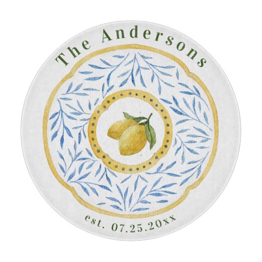 タイルイタリアンフローラカスタム設立年ガラス カッティングボード (正面)