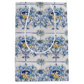 タイルイタリアンブルーとホワイトフローラブライダルシャワー ミディアムペーパーバッグ (正面)