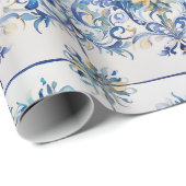 タイルイタリアンブルーと白Amalfiコーストデコップページ ラッピングペーパー (ロールコーナー)