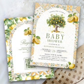 タイルイタリアンレモンツリーアーチQRコードベビーシャワー 招待状