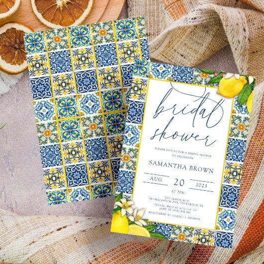 タイルイタリアンレモンテーマ夏ブライダルシャワー 招待状