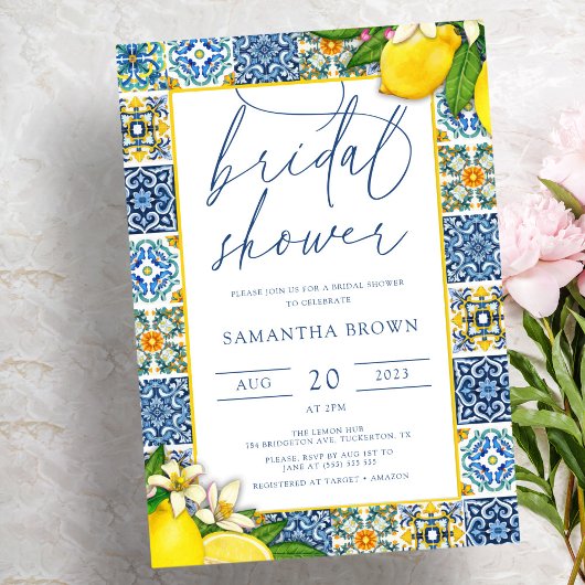 タイルイタリアンレモンテーマ夏ブライダルシャワー 招待状