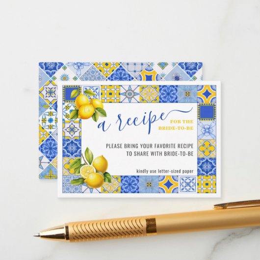 タイルイタリアンレモンブライダルシャワーレシピリクエスト エンクロージャーカード (正面/裏面インサイチュ)